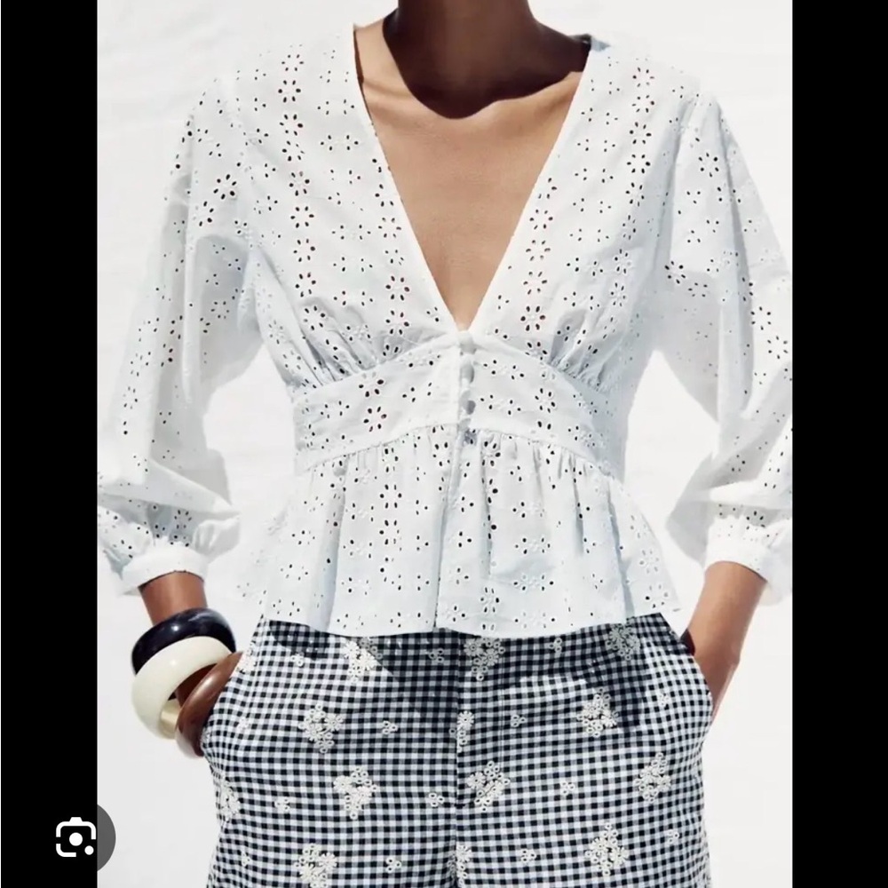 Zara Elegant White Eyelet Women's Top Size XS